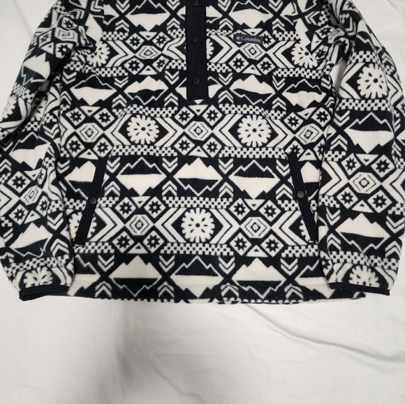 Women's Columbia Helvetia Cropped Black and White Geometric Fleece Jacket Small - Picture 8 of 8